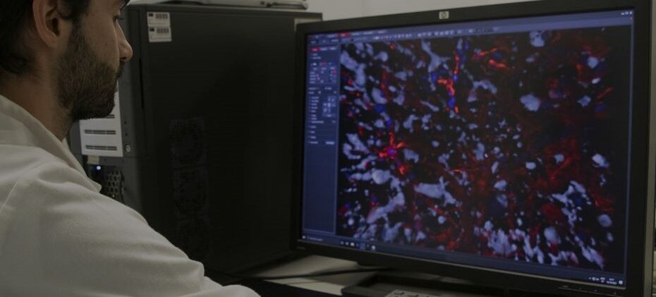 Cientista em frente a um computador